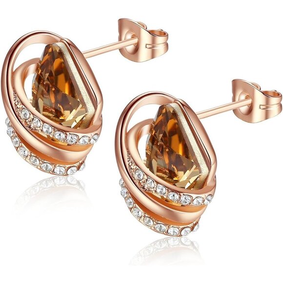 Women's Orange Leafael Wish Charm Birthstone Crystal Stud Earrings Jewellery - Picture 6 of 7